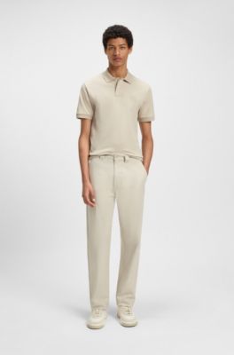 Polo slim fit in cotone elasticizzato con toppa con logo, Beige chiaro