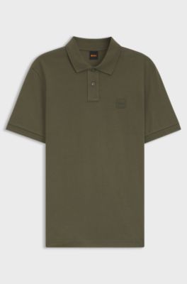 Stretch-cotton slim-fit polo shirt with logo patch, Olive