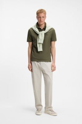 Stretch-cotton slim-fit polo shirt with logo patch, Olive