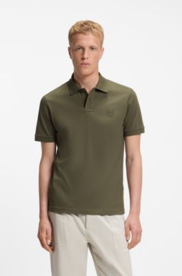 Stretch-cotton slim-fit polo shirt with logo patch, Olive
