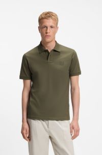 Stretch-cotton slim-fit polo shirt with logo patch, Olive