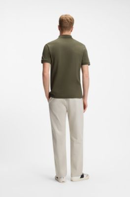 Stretch-cotton slim-fit polo shirt with logo patch, Olive