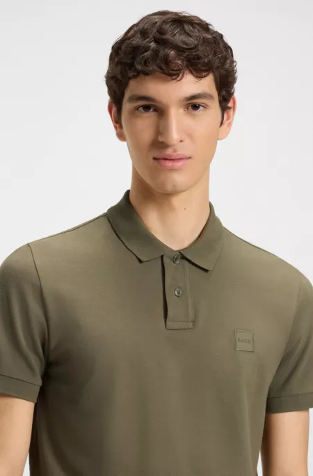 Slim-fit stretch-cotton polo shirt with logo patch