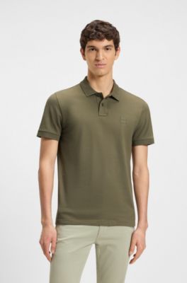 Stretch-cotton slim-fit polo shirt with logo patch, Olive