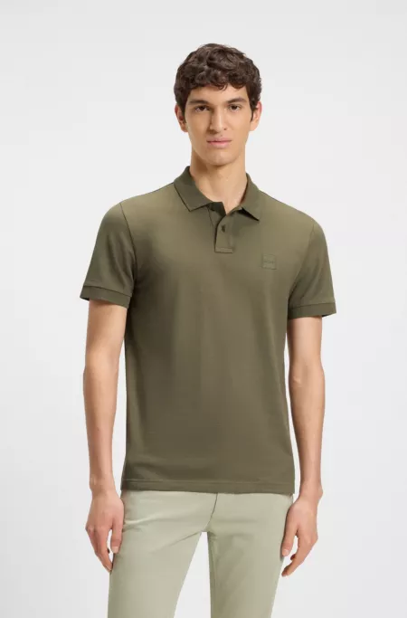 Slim-fit stretch-cotton polo shirt with logo patch