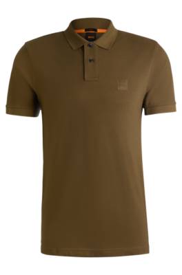 Hugo Boss Stretch-cotton Slim-fit Polo Shirt With Logo Patch In Brown