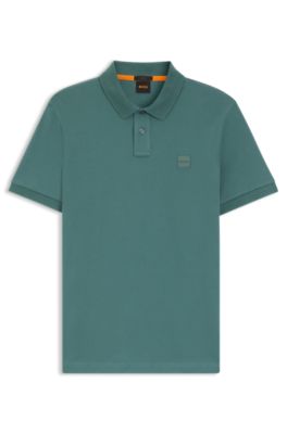 Slim fit poloshirt i bomuld med str&aelig;k og logom&aelig;rke, Gr&oslash;n