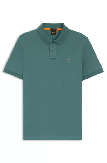 Slim-fit stretch-cotton polo shirt with logo patch