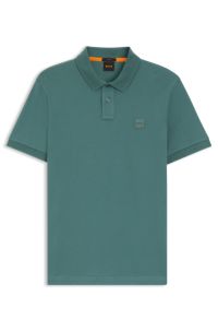 Slim-fit stretch-cotton polo shirt with logo patch, Green