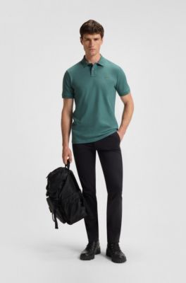 Polo Slim en coton stretch &agrave; patch logo, Vert