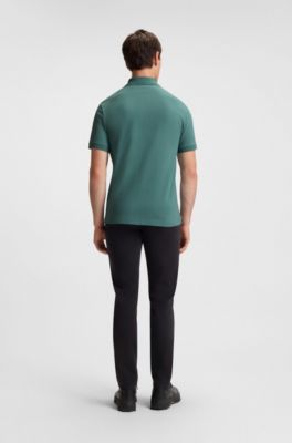 Polo Slim en coton stretch &agrave; patch logo, Vert