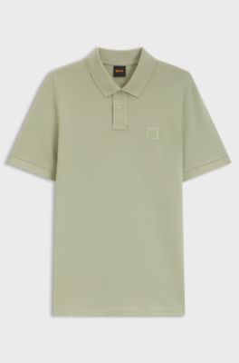 Stretch-cotton slim-fit polo shirt with logo patch, Light Green