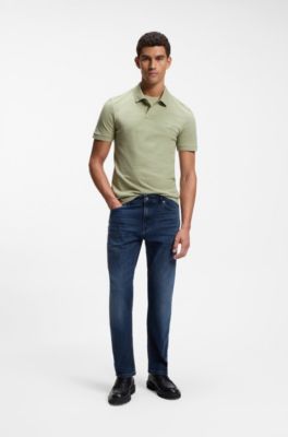 Stretch-cotton slim-fit polo shirt with logo patch, Light Green