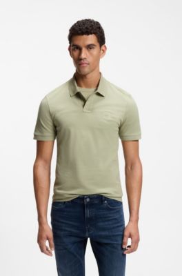 Stretch-cotton slim-fit polo shirt with logo patch, Light Green