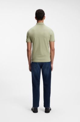Stretch-cotton slim-fit polo shirt with logo patch, Light Green