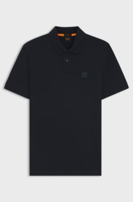 Polo Slim en coton stretch &agrave; patch logo, Bleu fonc&eacute;
