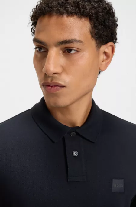 Slim-fit stretch-cotton polo shirt with logo patch