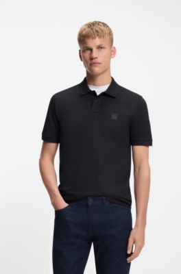 Polo Slim en coton stretch &agrave; patch logo, Bleu fonc&eacute;