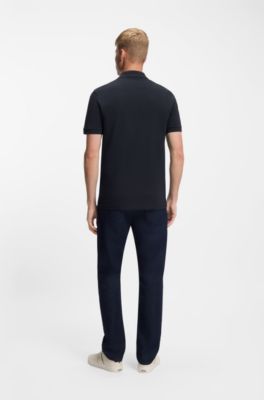 Polo Slim en coton stretch &agrave; patch logo, Bleu fonc&eacute;