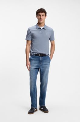 Stretch-cotton slim-fit polo shirt with logo patch, Blue