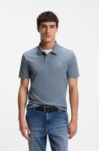 Stretch-cotton slim-fit polo shirt with logo patch, Blue