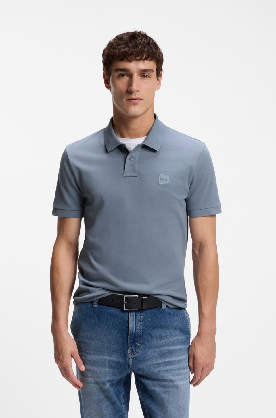 Stretch-cotton slim-fit polo shirt with logo patch