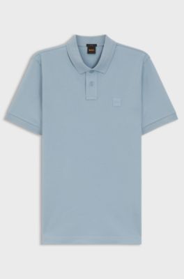 Stretch-cotton slim-fit polo shirt with logo patch, Light Blue