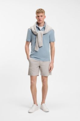 Stretch-cotton slim-fit polo shirt with logo patch, Light Blue
