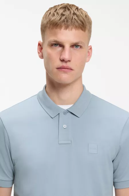 Stretch-cotton slim-fit polo shirt with logo patch