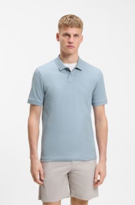 Stretch-cotton slim-fit polo shirt with logo patch, Light Blue