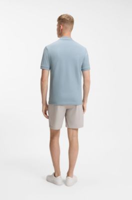 Stretch-cotton slim-fit polo shirt with logo patch, Light Blue