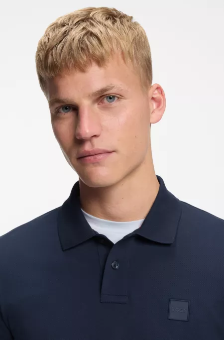 Stretch-cotton slim-fit polo shirt with logo patch
