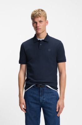 Polo Slim en coton stretch &agrave; patch logo, Bleu fonc&eacute;