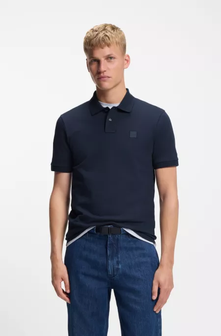 Stretch-cotton slim-fit polo shirt with logo patch