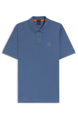 BOSS - Slim-fit stretch-cotton polo shirt with logo patch - Blue
