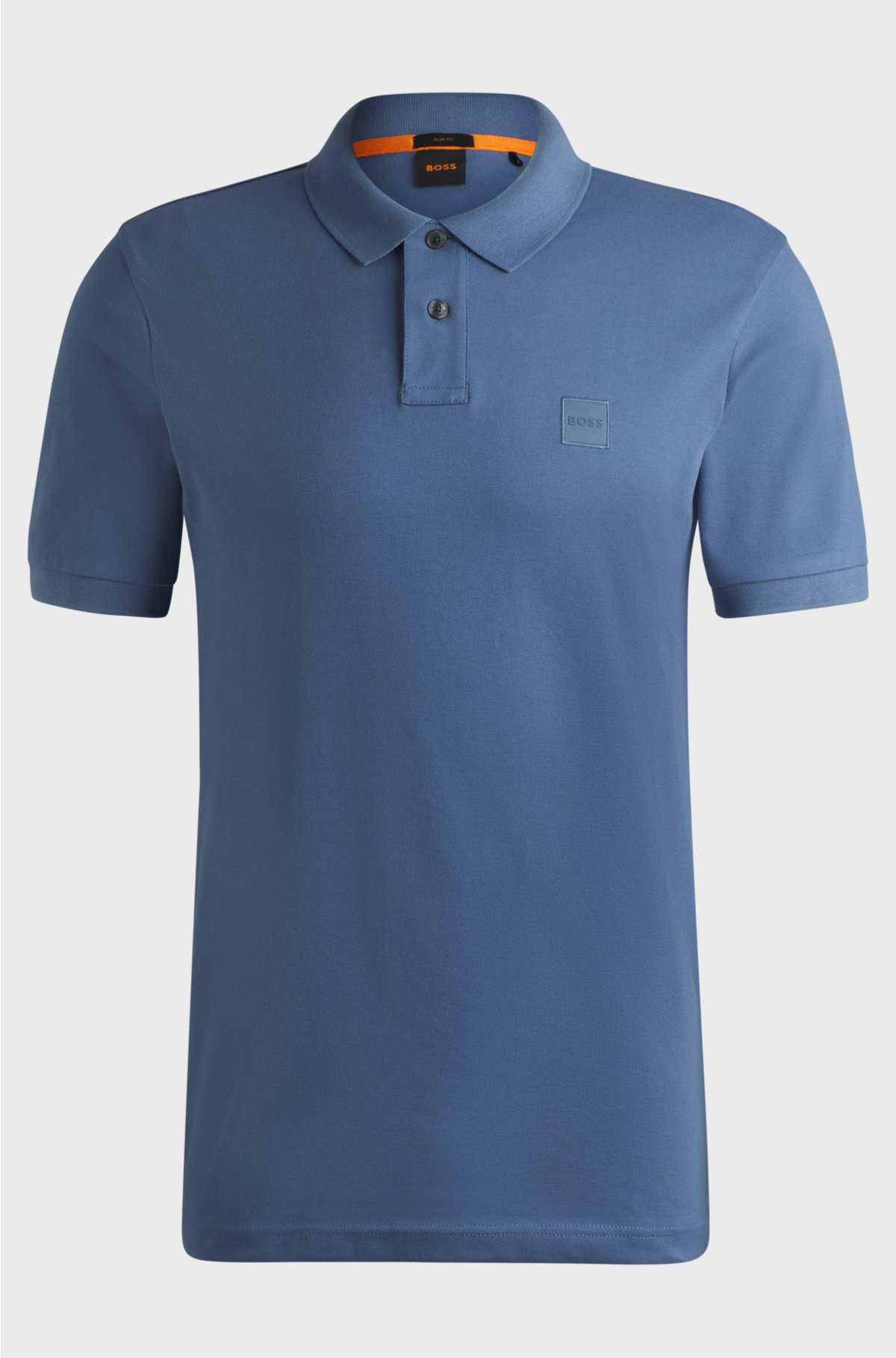 Stretch-cotton slim-fit polo shirt with logo patch, Blue