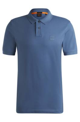 Hugo Boss Stretch-cotton Slim-fit Polo Shirt With Logo Patch In Blue