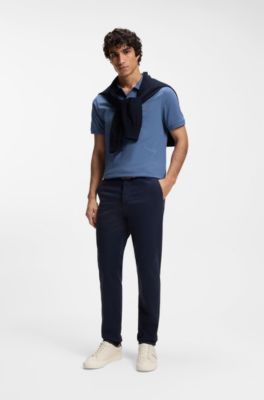Stretch-cotton slim-fit polo shirt with logo patch, Blue