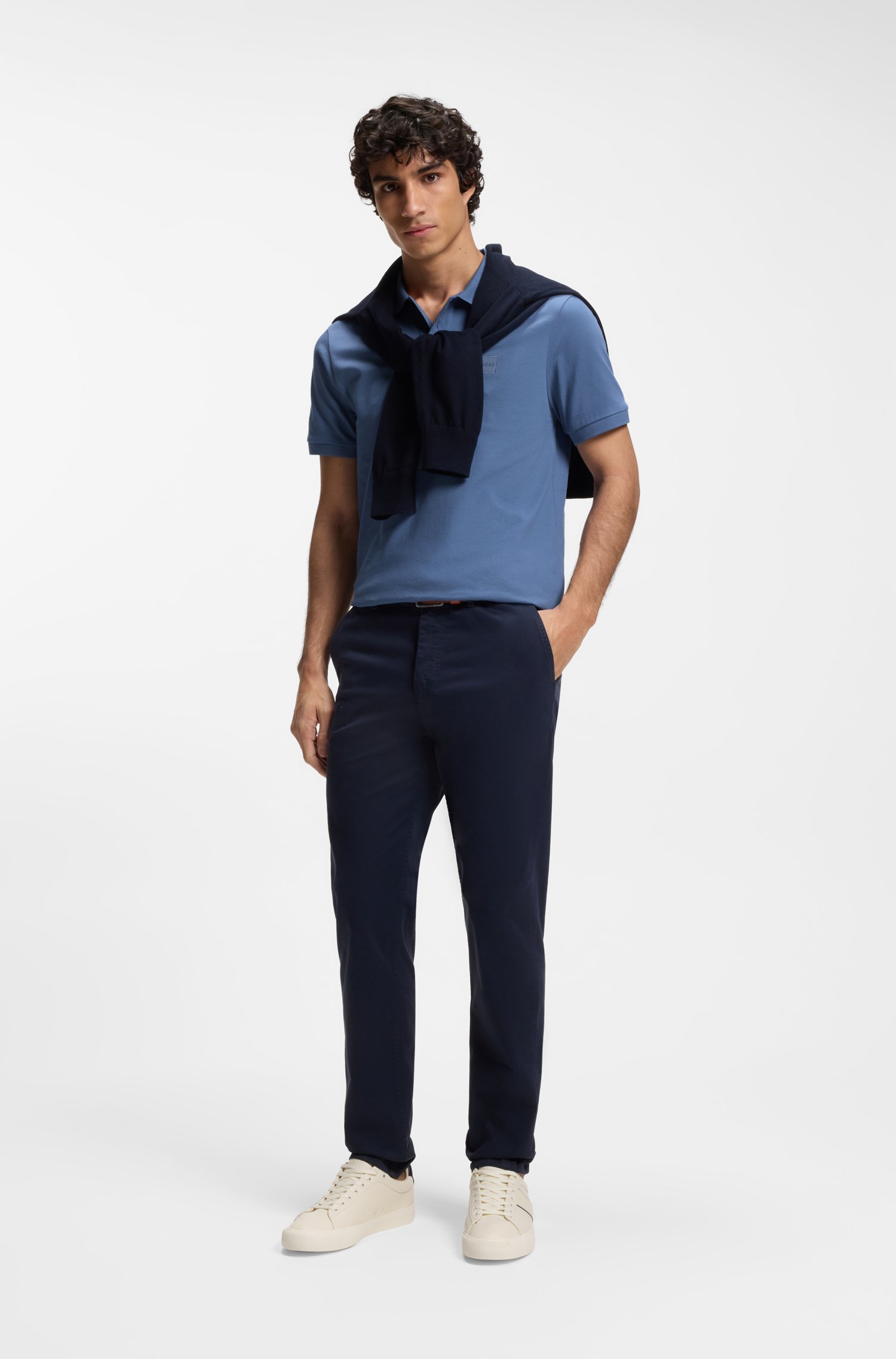 Boss Stretch-cotton slim-fit polo shirt with logo patch pikéer herr – bild 2