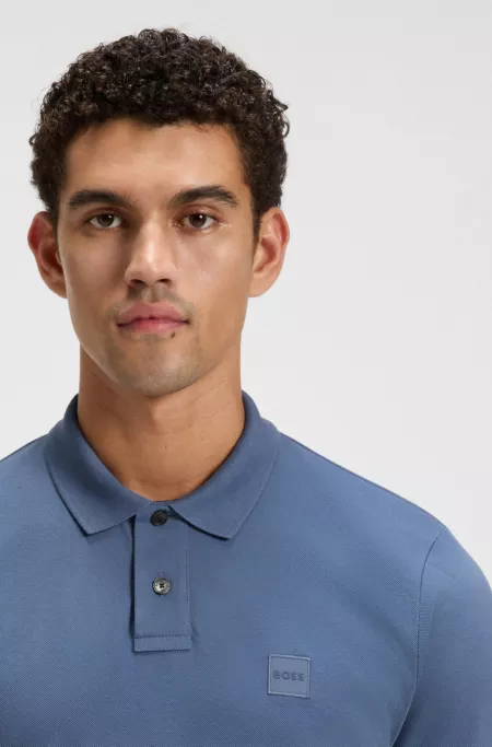 Slim-fit stretch-cotton polo shirt with logo patch