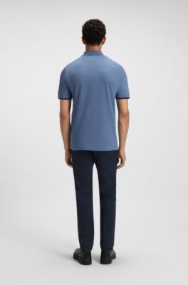 Stretch-cotton slim-fit polo shirt with logo patch, Blue