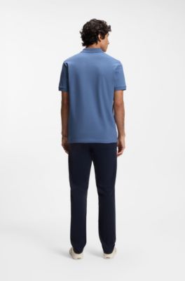 Stretch-cotton slim-fit polo shirt with logo patch, Blue