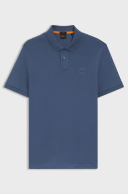 Stretch-cotton slim-fit polo shirt with logo patch, Blue