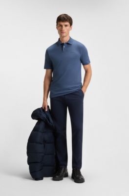Stretch-cotton slim-fit polo shirt with logo patch, Blue