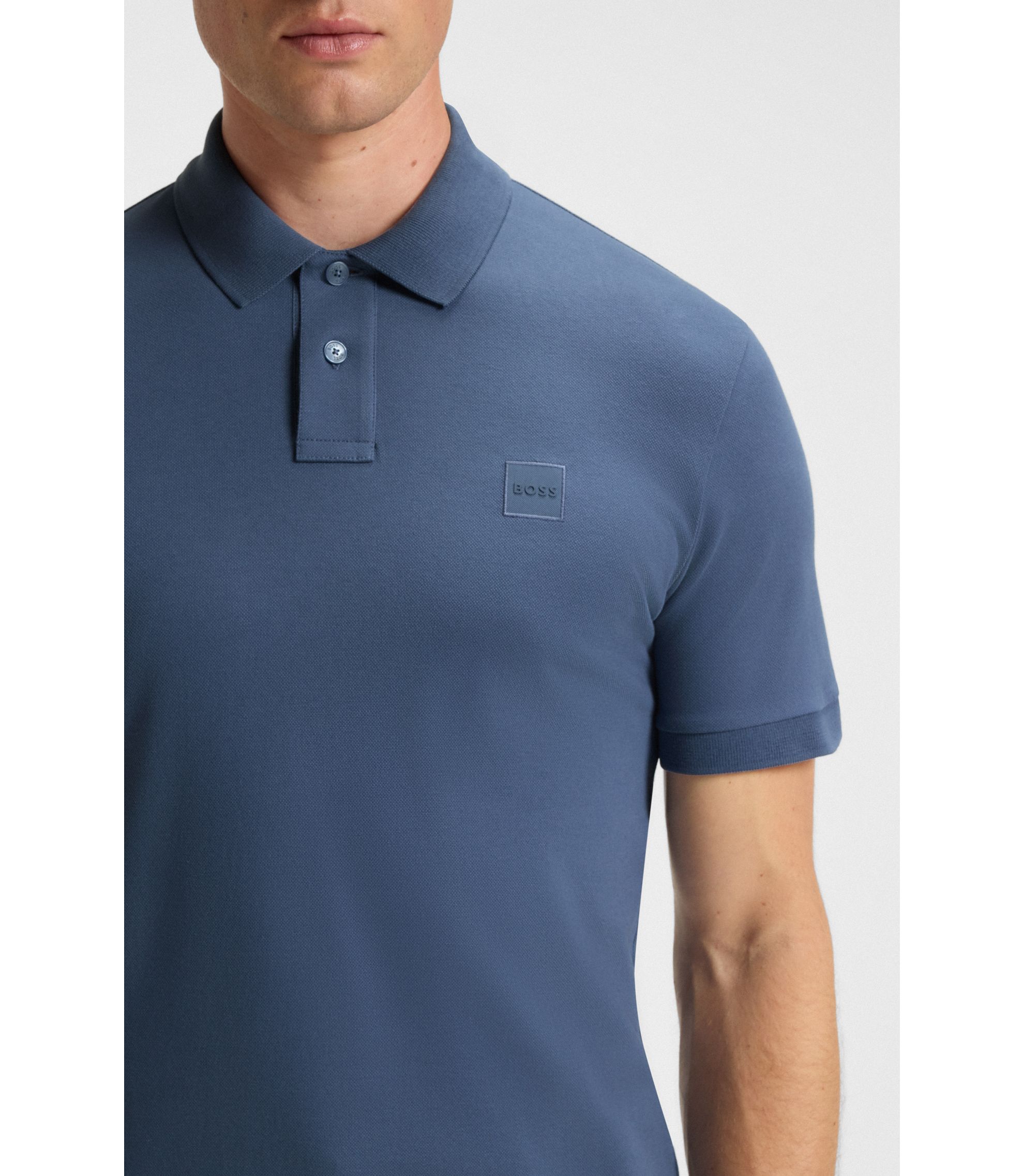 BOSS - Stretch-cotton slim-fit polo shirt with logo patch - Blue