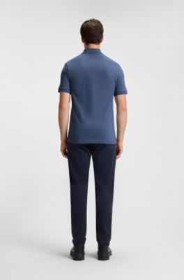 Stretch-cotton slim-fit polo shirt with logo patch, Blue