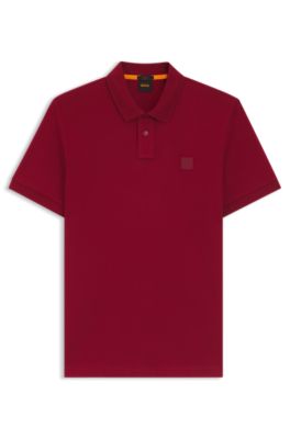 Stretch-cotton slim-fit polo shirt with logo patch, Red