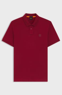 Polo Slim en coton stretch &agrave; patch logo, Rouge