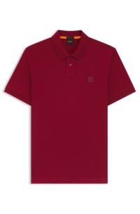 Slim-fit stretch-cotton polo shirt with logo patch, Red