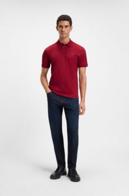 Polo Slim en coton stretch &agrave; patch logo, Rouge